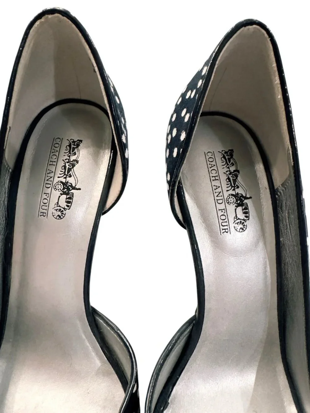 Coach and Four Women's Black White Polka Dot Peep Toe Heels Bow Size 7